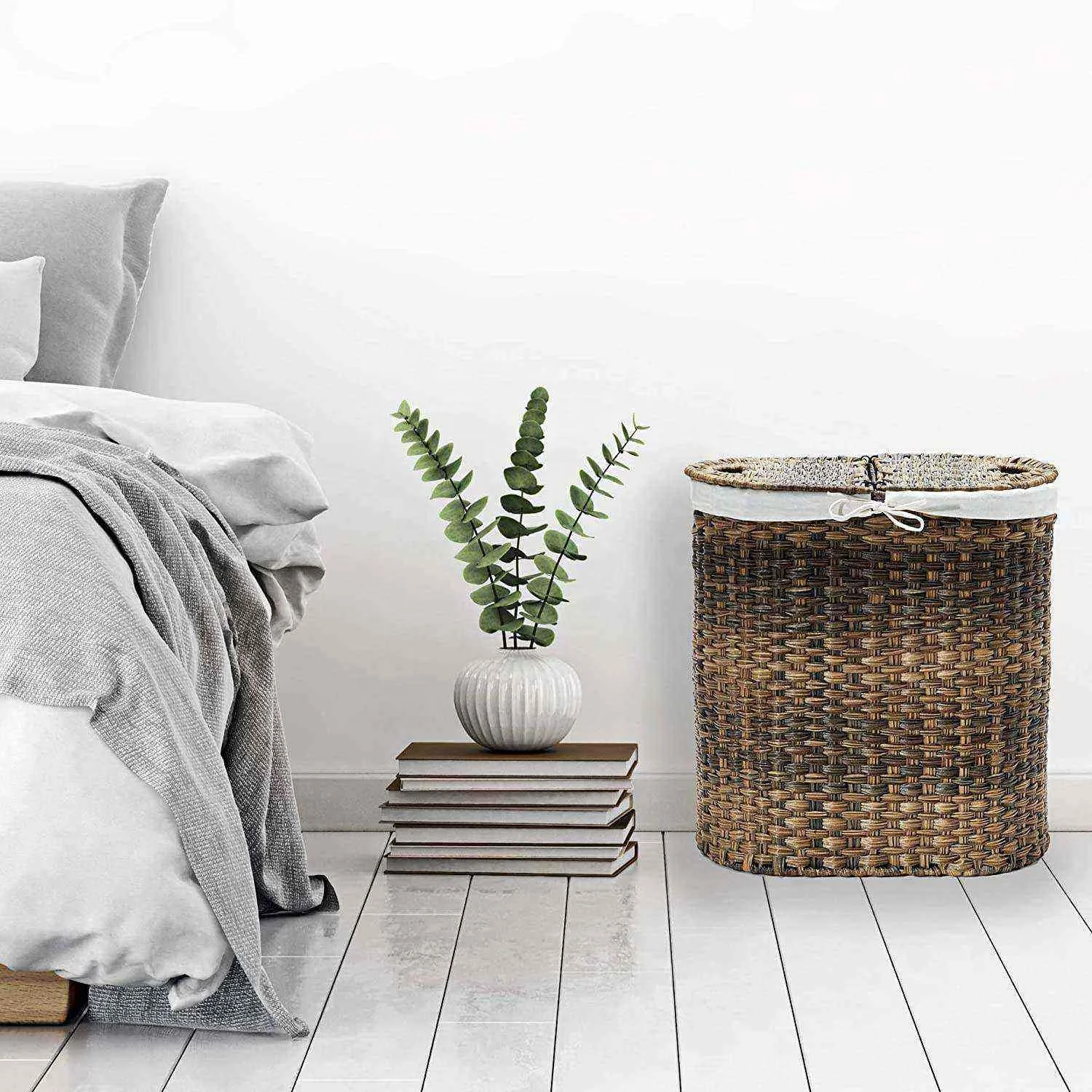 Home New Bamboo Wood round Clothes Storage Basket with Cover Cestas de Almacenamiento Laundry Hamper Wicker Material
