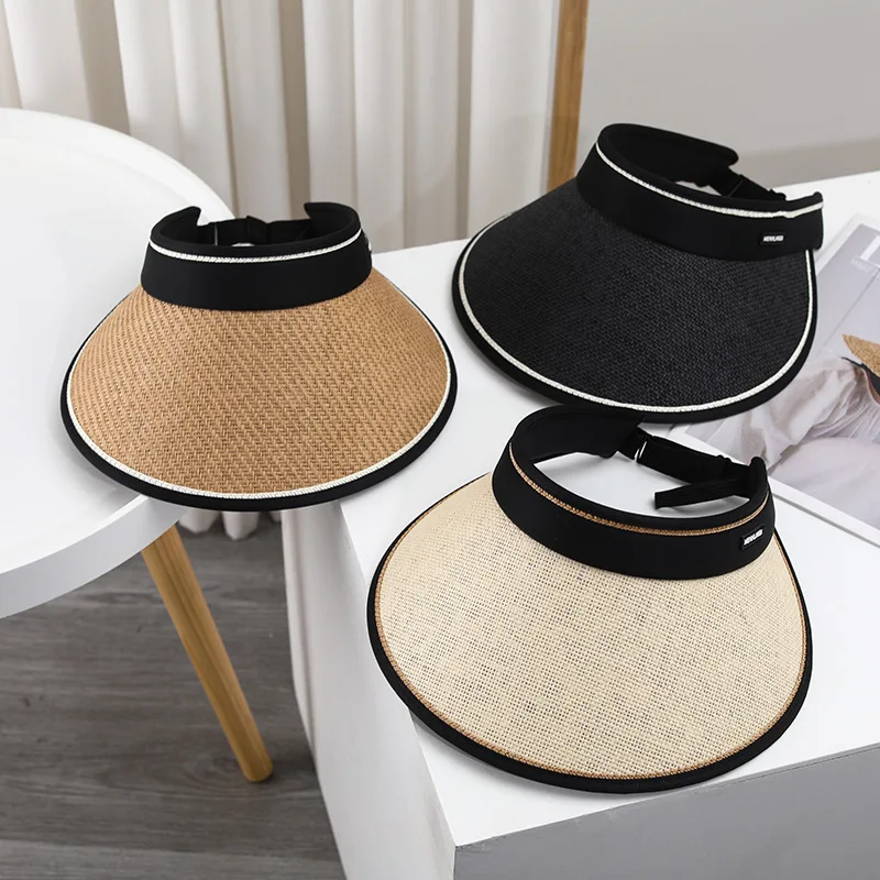 New Female Sunshade Vacation Foldable Straw Sun Hat Visor Caps Straw Visor Hats for Women
