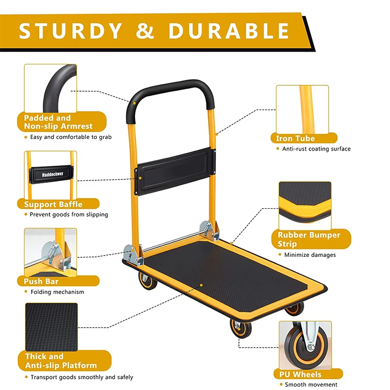 Platform Hand Trolley Heavy Duty Push Cart Dolly Moving Platform Hand Truck 4 Wheel Trolley Platform