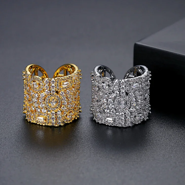Cigaoni New Pretty Design Elegant Modern Engagement Adjustable Stylish Fashion Jewelry Geometric Open Zirconia Ring For Women