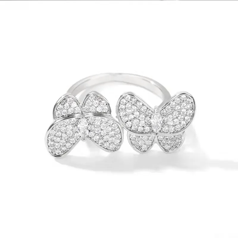 
Trendy CZ Butterfly Finger Ring Gold 18K Cubic Zircon Double Butterfly Ring 