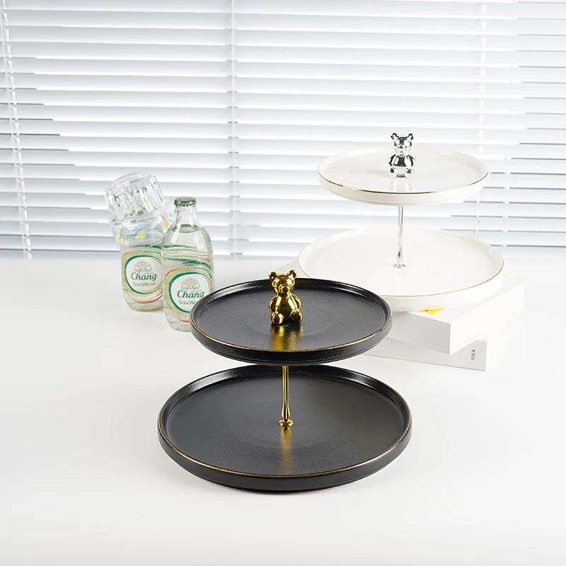 Little Bear Fashion Ceramic  Porcelain 2-tier Cake Stand for Housewarming