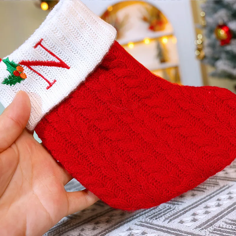 Christmas Embroidered Letter Knitted Socks Christmas Socks Wholesale Red Green White Christmas Tree Pendant for Winter Season