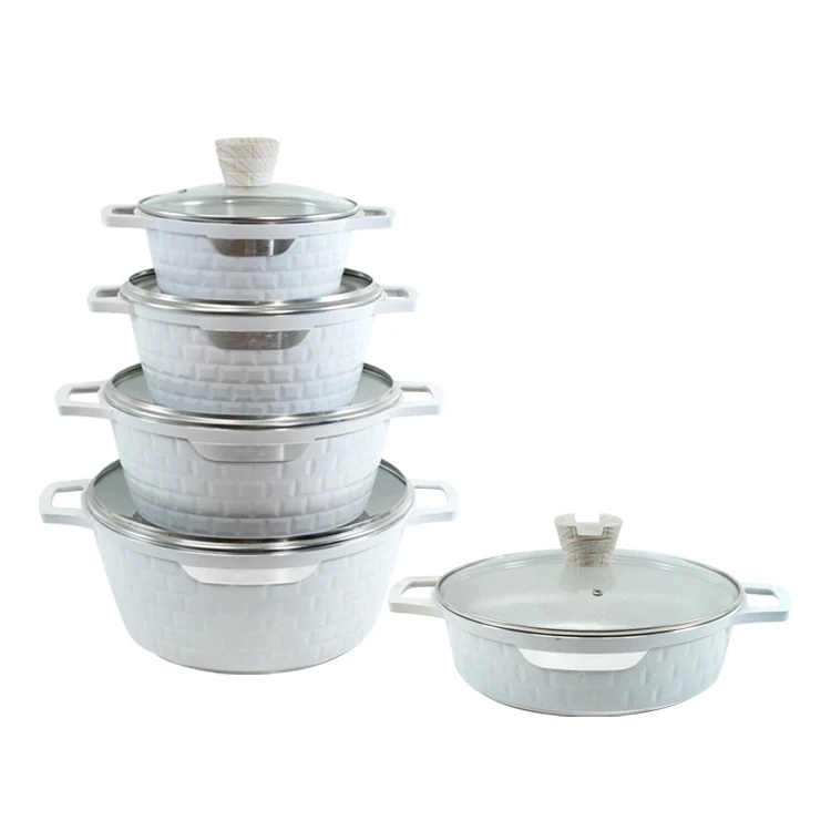 High Quality Ready In Stock Non Stick Cookware Set Kitchenware Aluminum Alloy Metal 10pcs Cookware Sets Cooking Pot Set