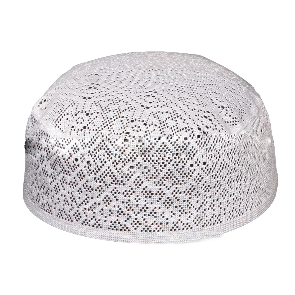 Wholesale Mesh Dome Embroidered  Arabic Dubai Malaysia White Hat For Men Net Muslim Prayer Cap