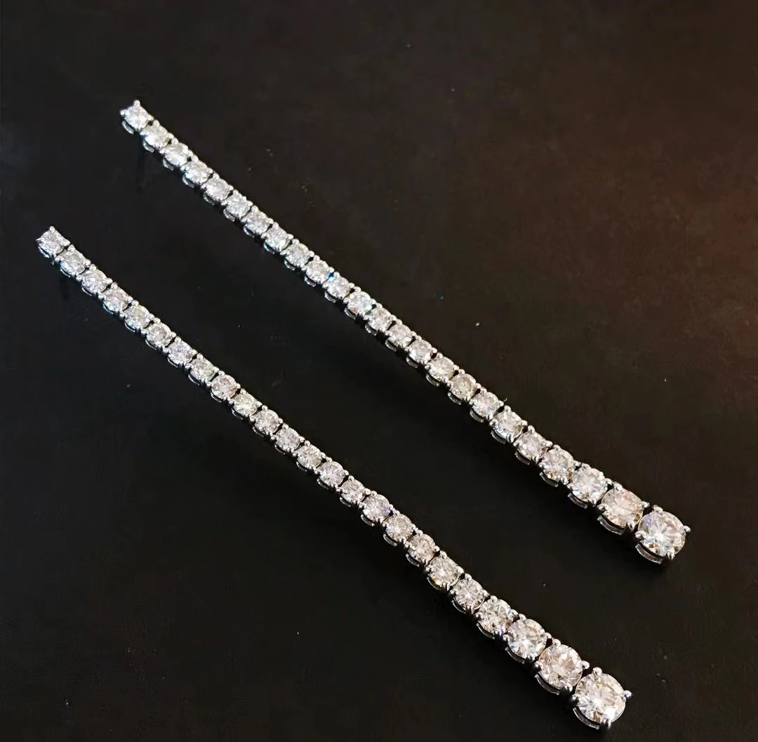 2.5ct Natural Diamond 18K Pure Gold Earrings Gold Tassel Full Diamond Long Chain Drop Dangle Earring Real Gold Jewelry for Women