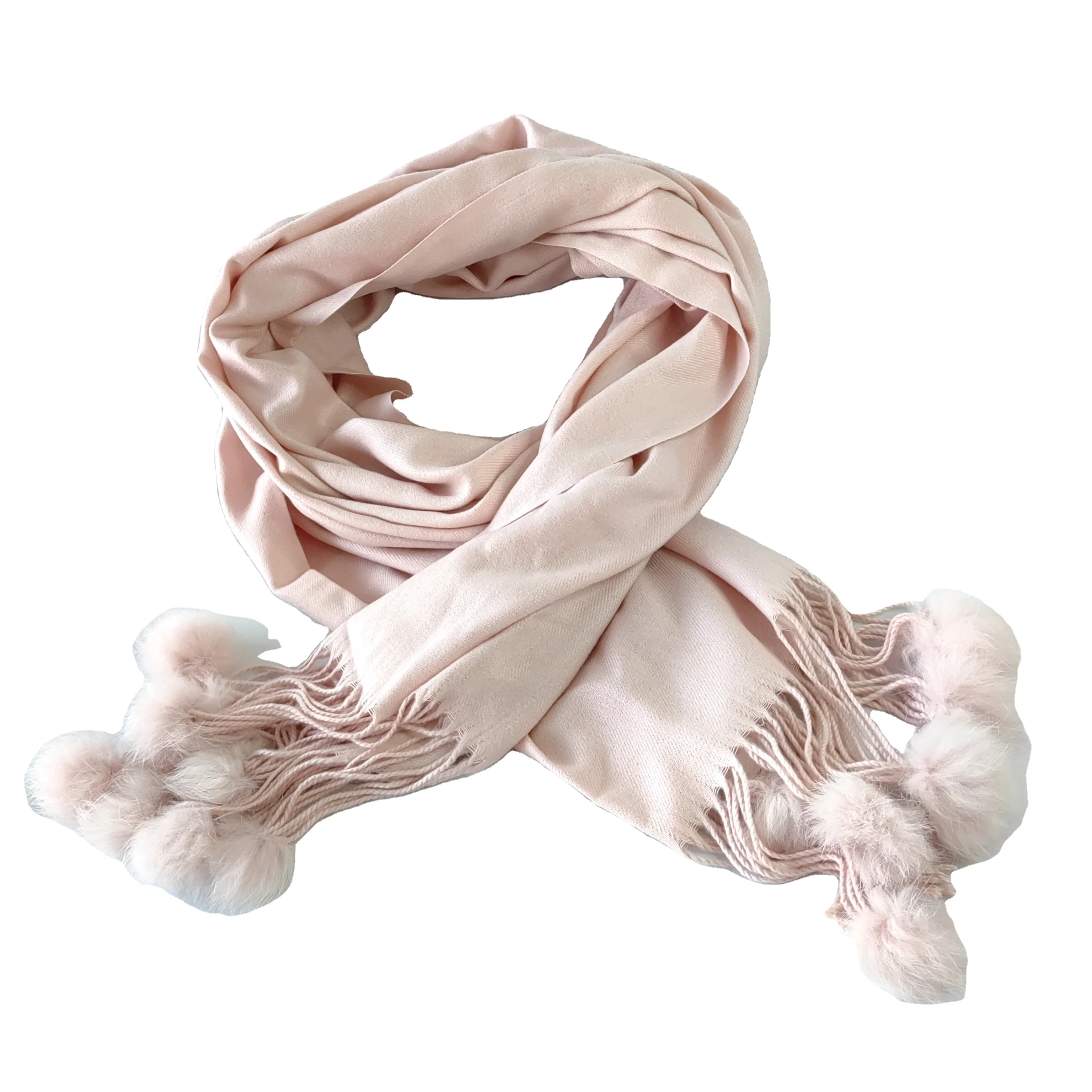 Wholesale custom outdoor scarves many pompoms knitted fabric scarves