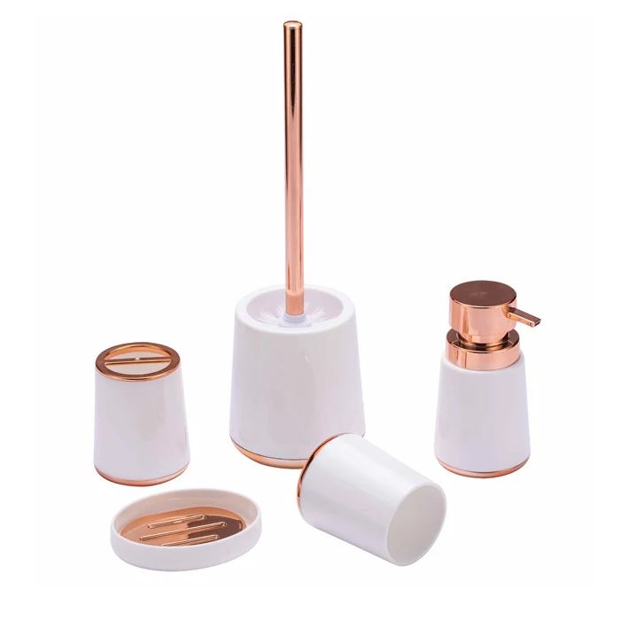 
5 Piece Household Accessory Plastic White Bathroom Accessories Set with Dispenser Toothbrush 