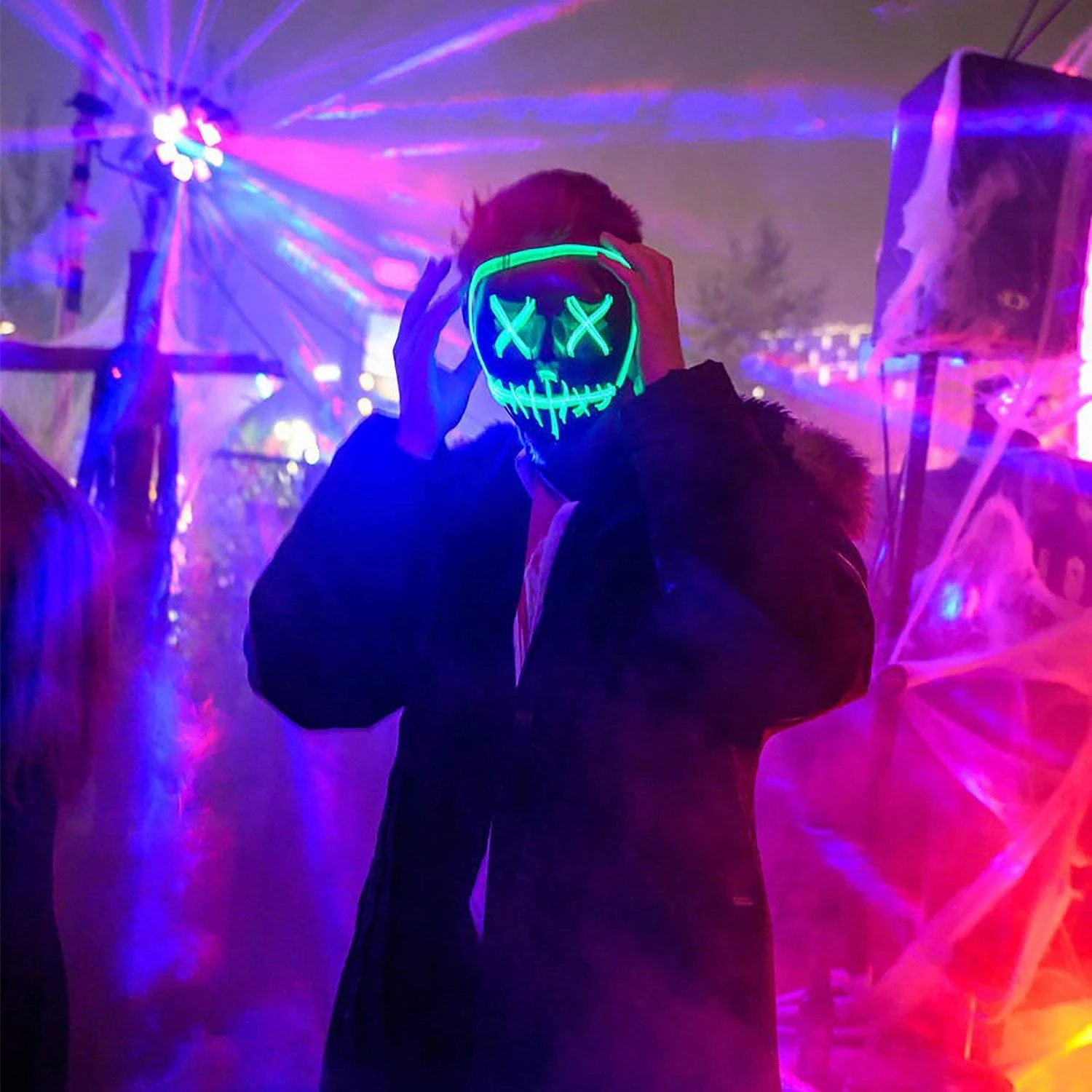 Hot sale Halloween masker led glowing black V shape with blood horror