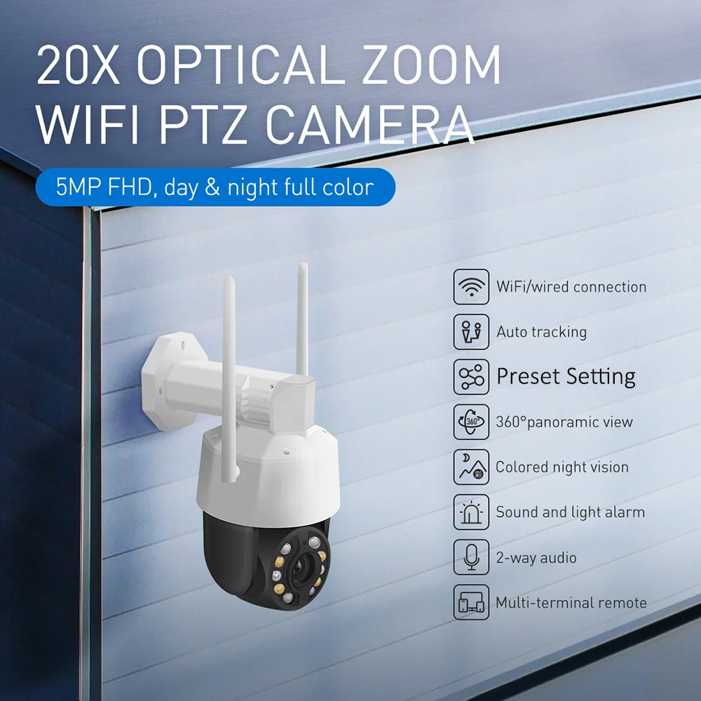 REHENT Patrol Auto Tracking WiFi 5MP 20x Optical Zoom PTZ CCTV Floodlight Color Night Vison Outdoor Security Tuya IP Camera