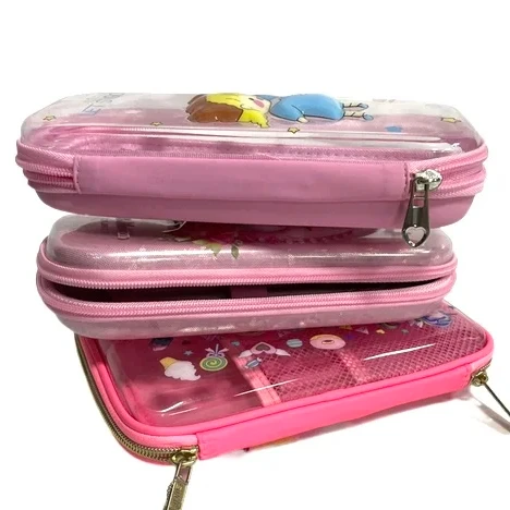 Factory Custom Transparent Double-layer Pen Bag Cartoon Cute Stationery Box Large Capacity Multi-functional Storage Pencil Case