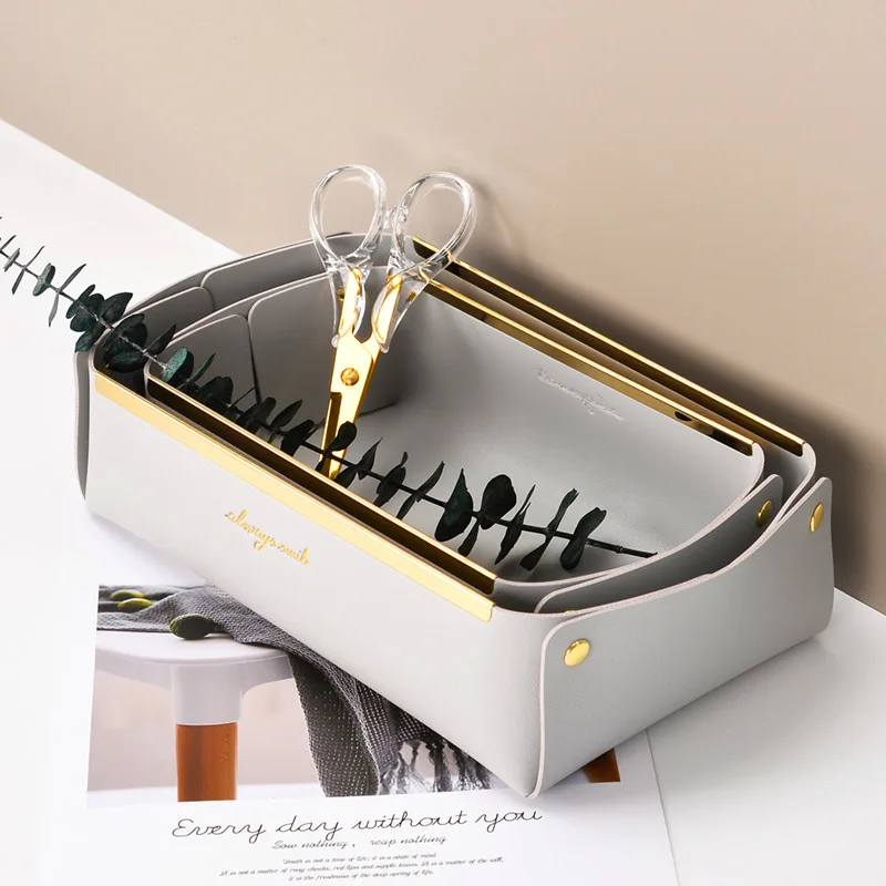 Hot Sale PU Leather Storage Pouch Trays Rectangle Table Jewelry Holder Trays Save Desk Space