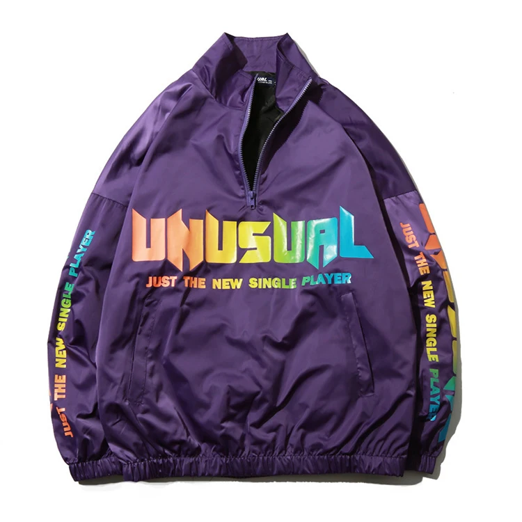 Stand Collar Street Wear Hip Pop Coat OEM Gradient Letter Printed Light Weight Men Windbreaker Jacket Water Proof