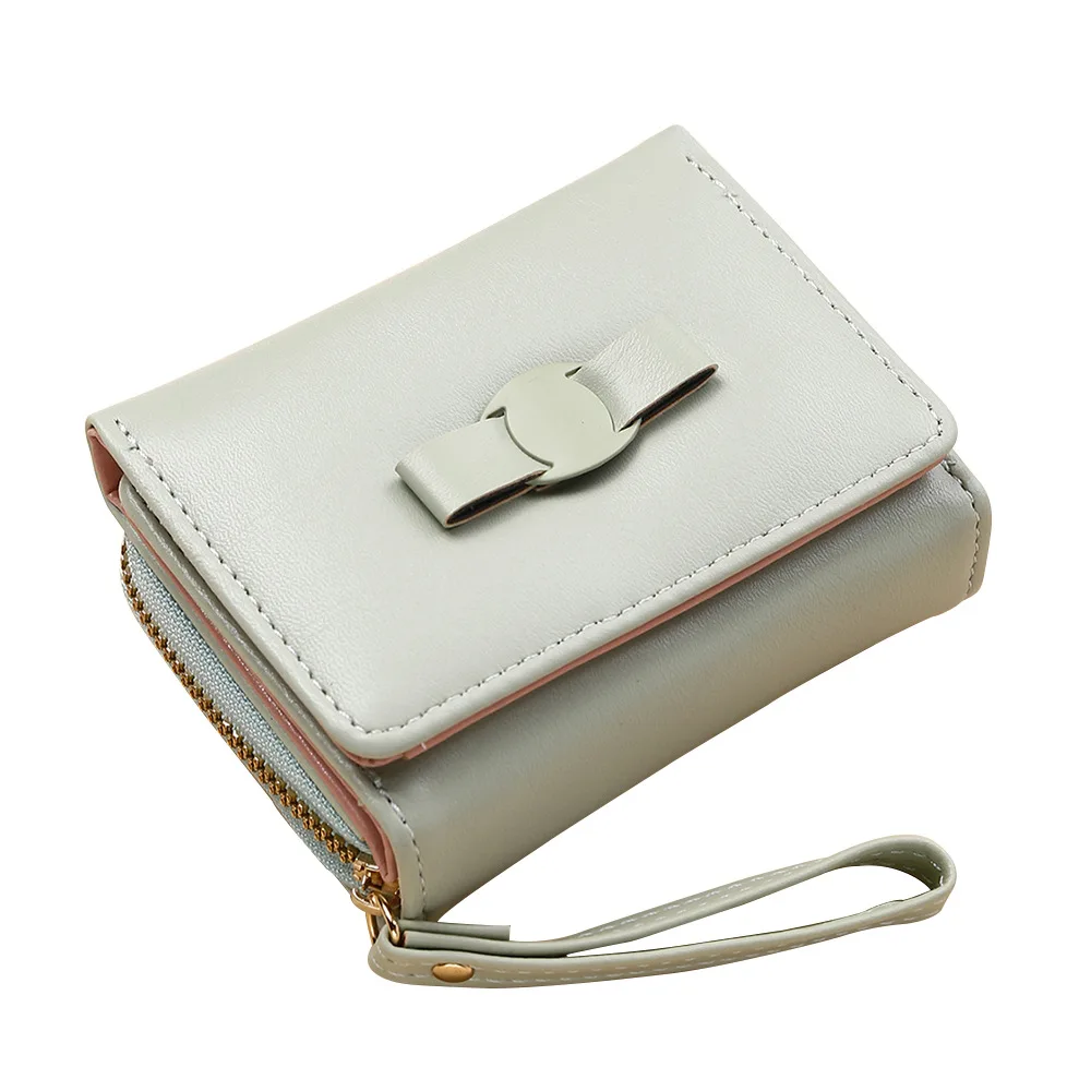 2022 New Women Wallet Short Card Holder Girl Gift Cute Simple Small Bow Zipper Coin Pocket Purse