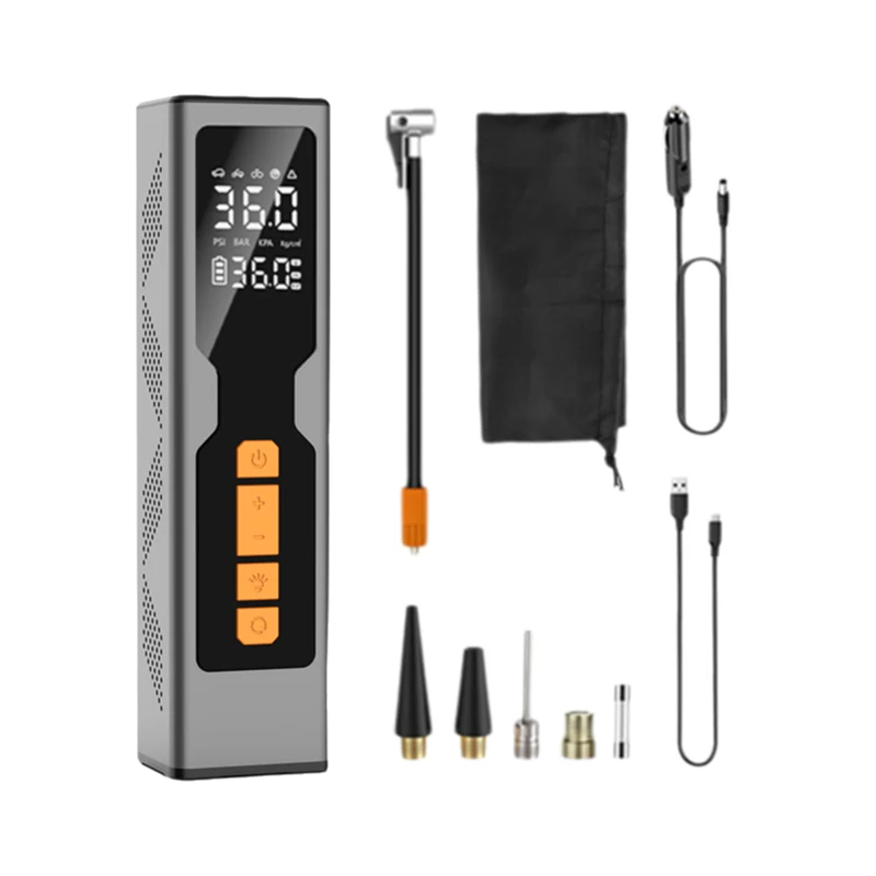 Newest Full Metal Cover Tyre Inflator Pump with 12V Battery Metal Case Cigarette Lighter Input Display Inflator with Power Bank