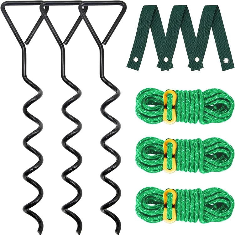 Sample 3x Spirals ,4 x 40 CM belts, 4x4M Ropes 1x Handle-wood-tree stake kits trampoline anchor