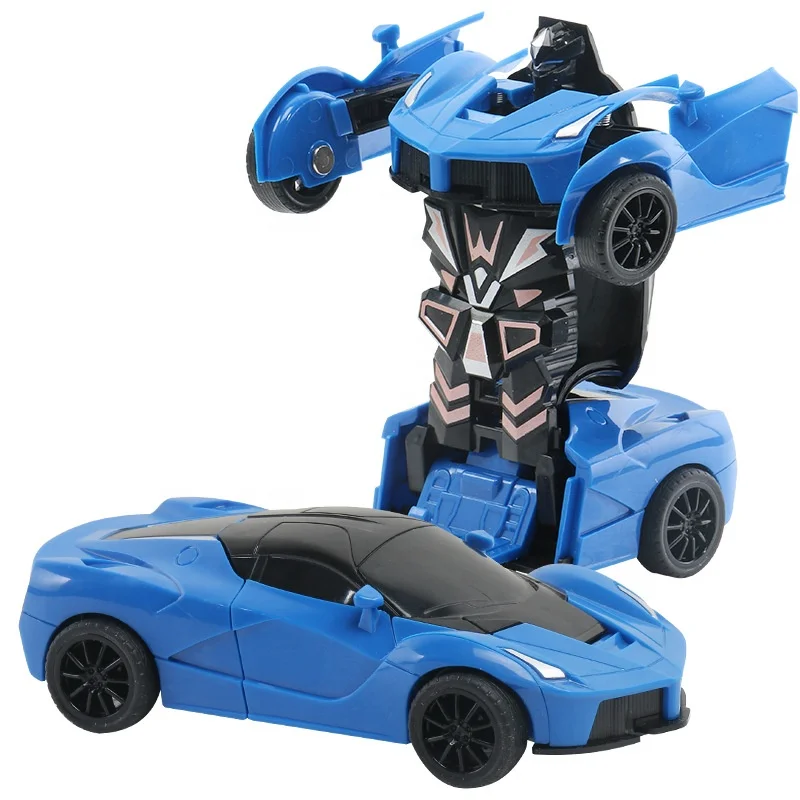 Wholesale cheap plastic kids children automatic robot inertial impaction transformed car toy