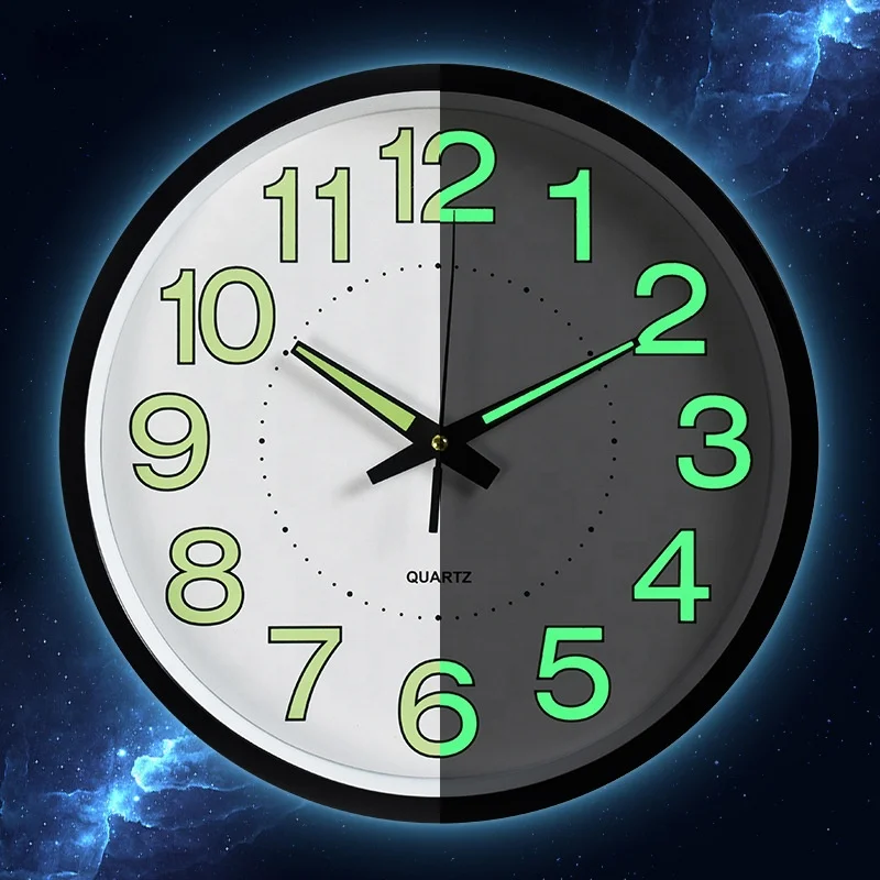 12inch 30CM Fluorescence Night Light Luminous Plastic Wall Clock for Bedroom Living Room