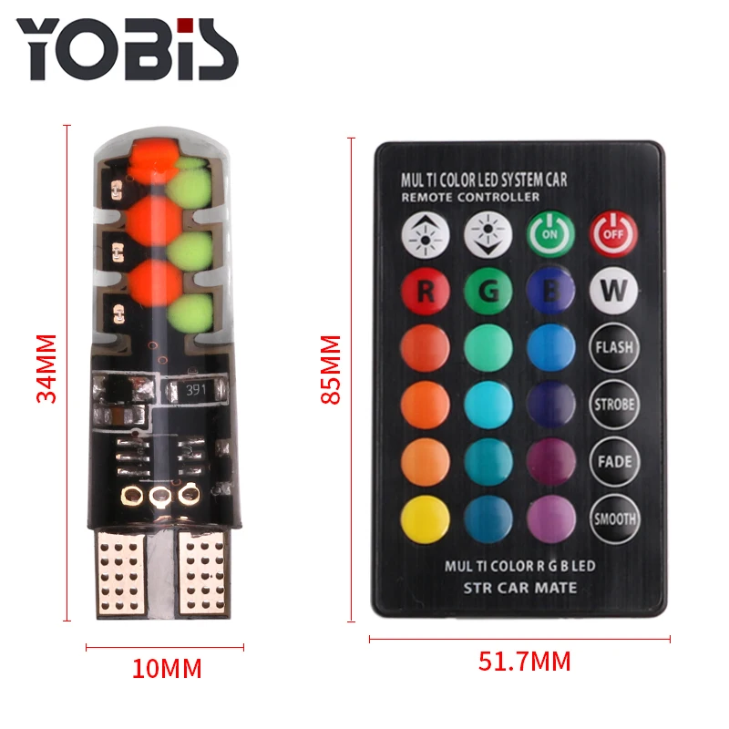 Yobis Latest COB 12 Chips Silicon Memory Function Reading Light Bulb T10 LED RGB with Remote Controller