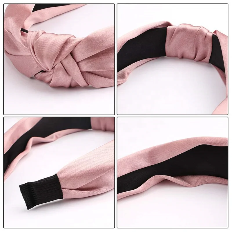Fashion Pule Color Satin Fabric Knotted Hairband Pink Hair Accessories for Women Makeup Head Bands Wholesale Face Wash Headbands