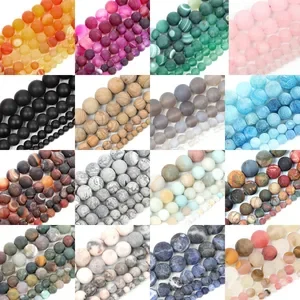 Natural Stone Beads Frosted Pink Stripe Agates  Loose Spacer Beads For Jewelry Making DIY Bracelets Necklace Accessories