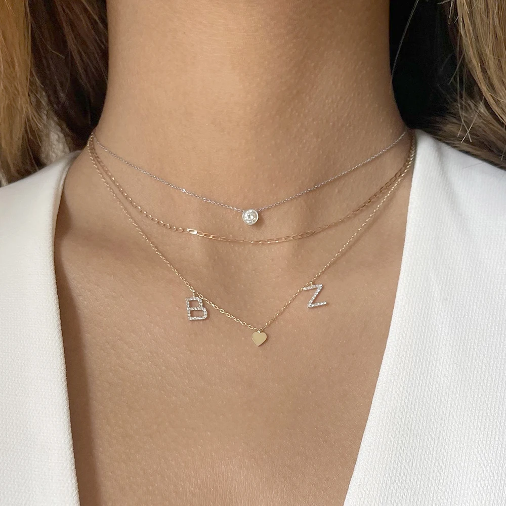 Custom Mini Name Angel Numb alphabet Jewelry 925 Sterling Silver Hip hop Pendant Necklaces Initial Zircon Letter Link Chain