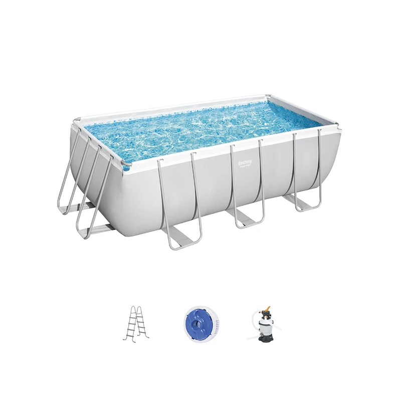 Bestway 56457 Power Steel 13ft 6in x 6ft 7in x 48in Metal Frame Rectangular Garden PVC Include Pump Above Ground Swimming Pool