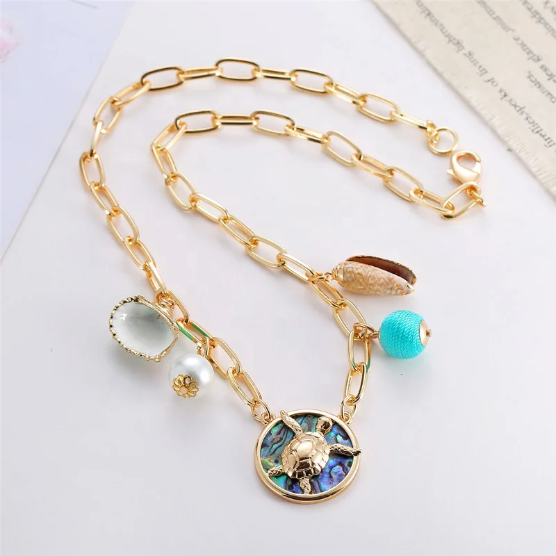 fashion jewelry 2024 new arrivals Wholesale womens gold plated shell pearl sea star turtle charms aquarium gift necklace jewelry