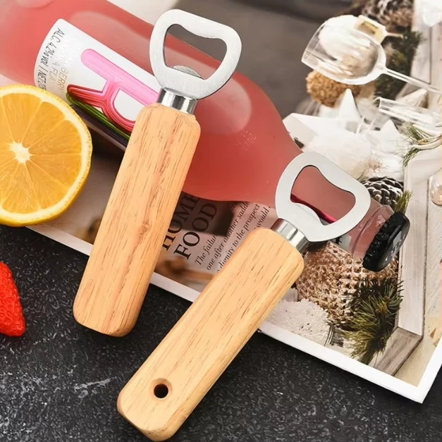Durable Wooden Beer Bottle Opener Wholesale Laser Metal Corkscrew & Opener