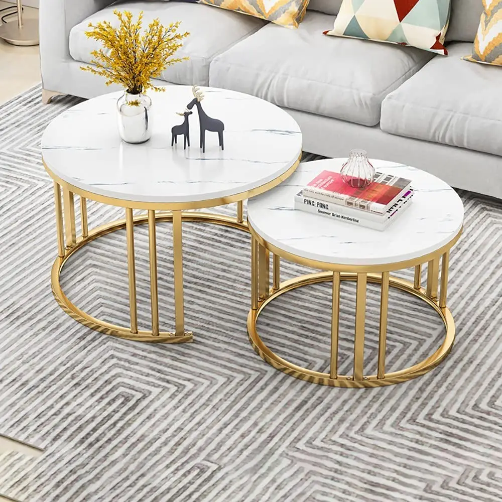 Nordic Simple Metal Modern Marble Round Slate Iron Light Luxury Tea Living Room coffee Table set