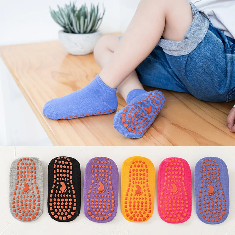 Non Slip Grip Trampoline Ankle Toddler Anti-slip Kids Boys Girls Yoga Floor Socks Custom Logo Wholesale Solid Color Cute CAT ODM