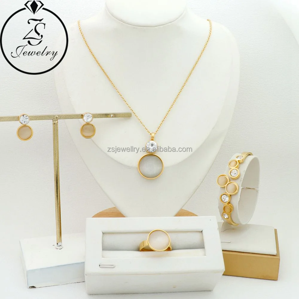 Zircon Fashion Women Bracelet Gold Plated 24K Dubai Diamond Women Stainless Steel Jewelry Women Girl Gift Sets