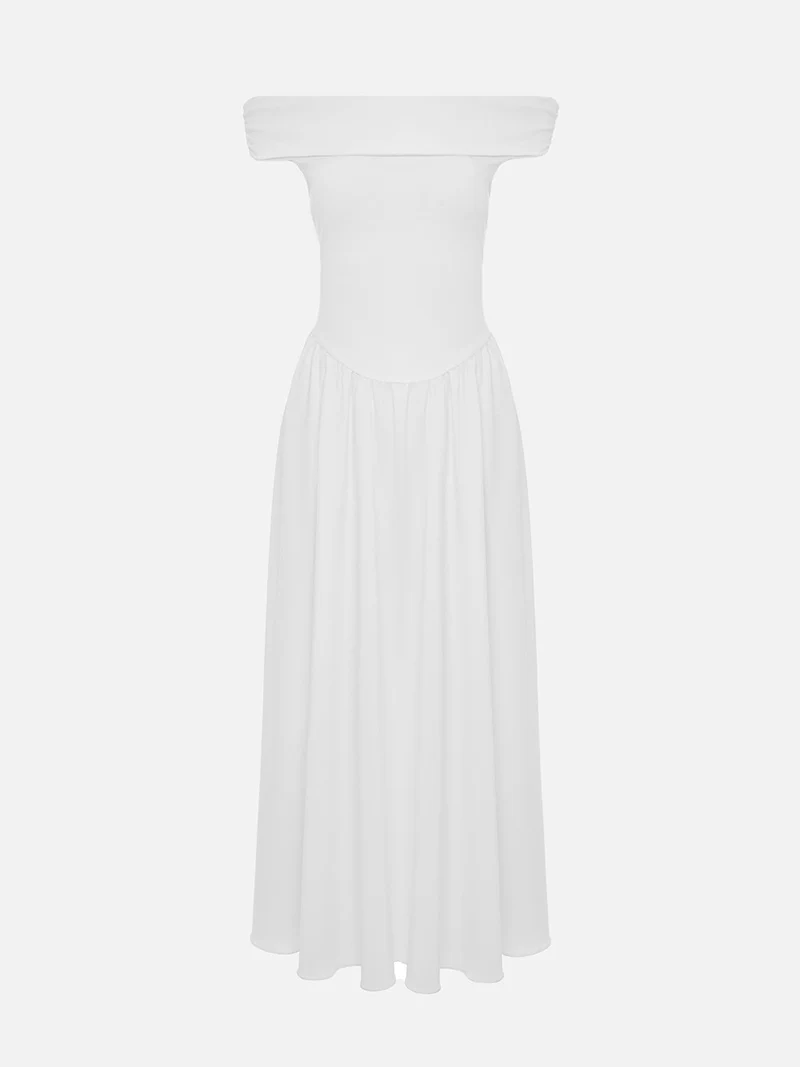 High-end clothing manufacturers custom 2024 new Ladies cotton Fashion Elegant women Maxi dress with open shoulders