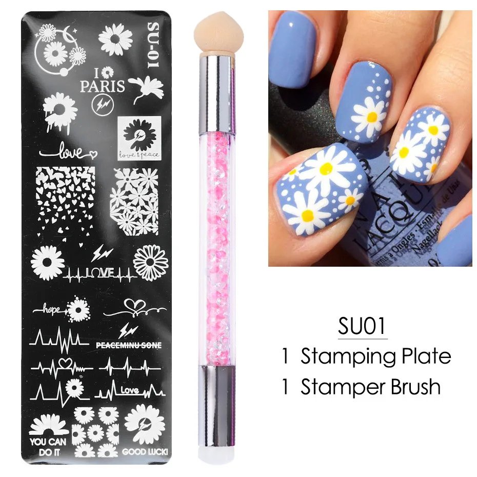 Halloween flower Nail Stamping Plates Stencil Stainless Steel Halloween Printing Nail Art Image Plate with stamper brush