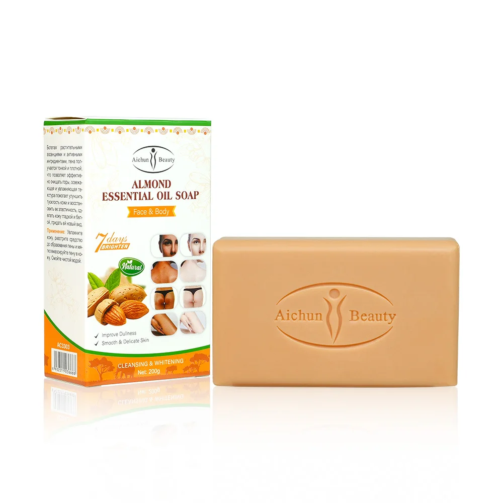 200g Organic Sweet Almond Essential Oil Beauty Soap With Vitamin E Cleaning Moisturizing Dry Skin Care Lightening Face Body Soap