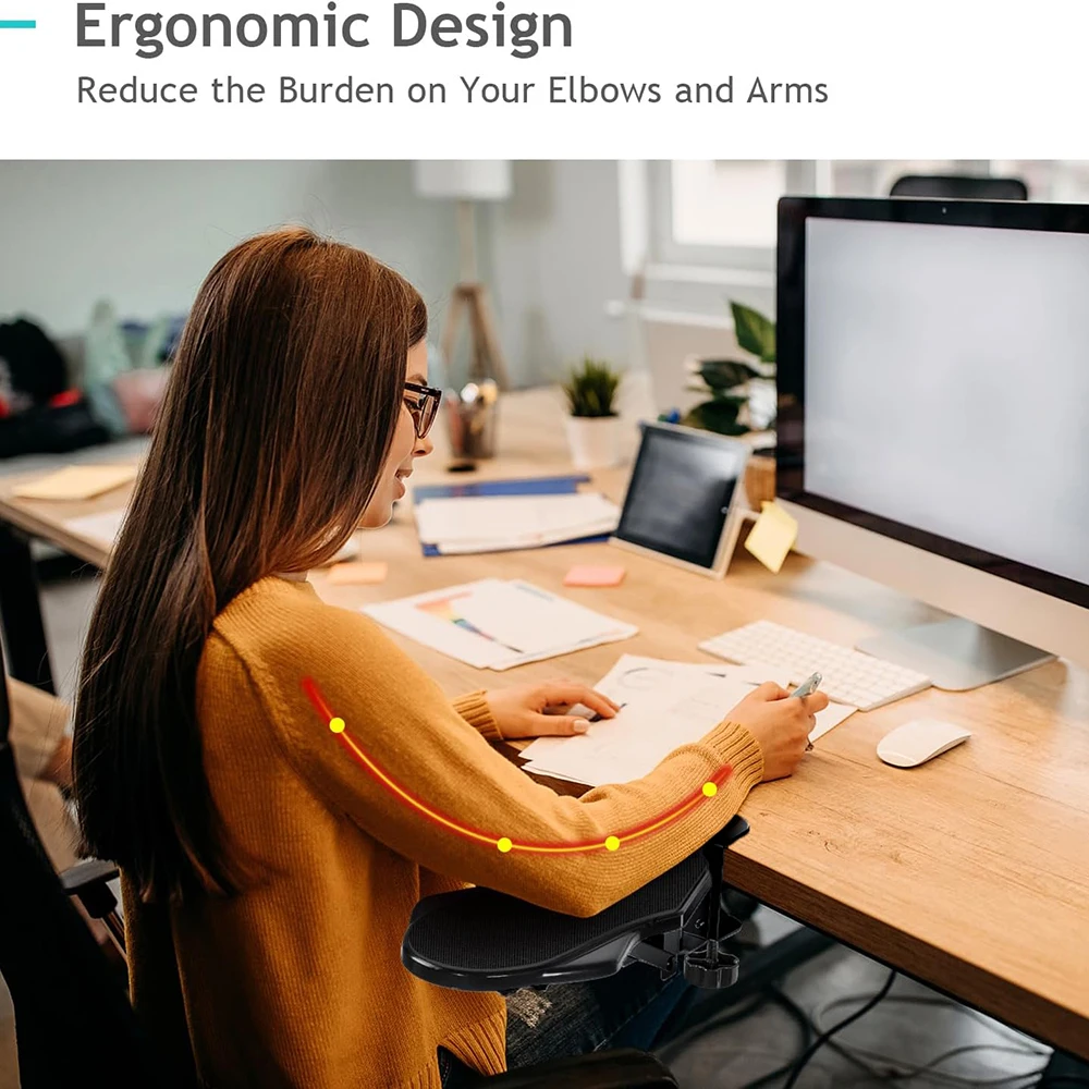 Adjustable Arm Rest for Desk, Ergonomic Rotating Armrest Support Extender, Desk Arm Pad Rest Holder