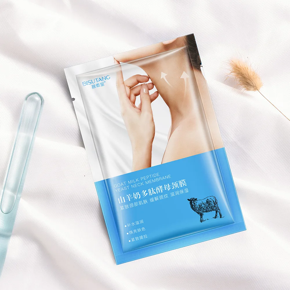 Bisutang Neck Lifting Mask Private Label Goat Milk Peptide Yeast Anti Aging Wrinkle Neck Sheet Face Mask