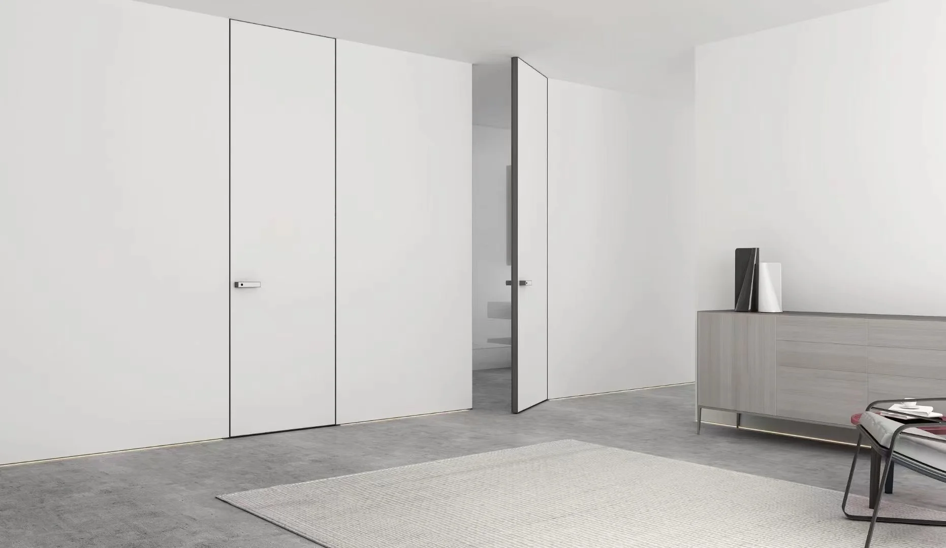 Swing-Open Chinese Style Frameless Door with Aluminum Alloy and Wooden Panel PVC Invisibal Flush Mounted Same Color as Wall