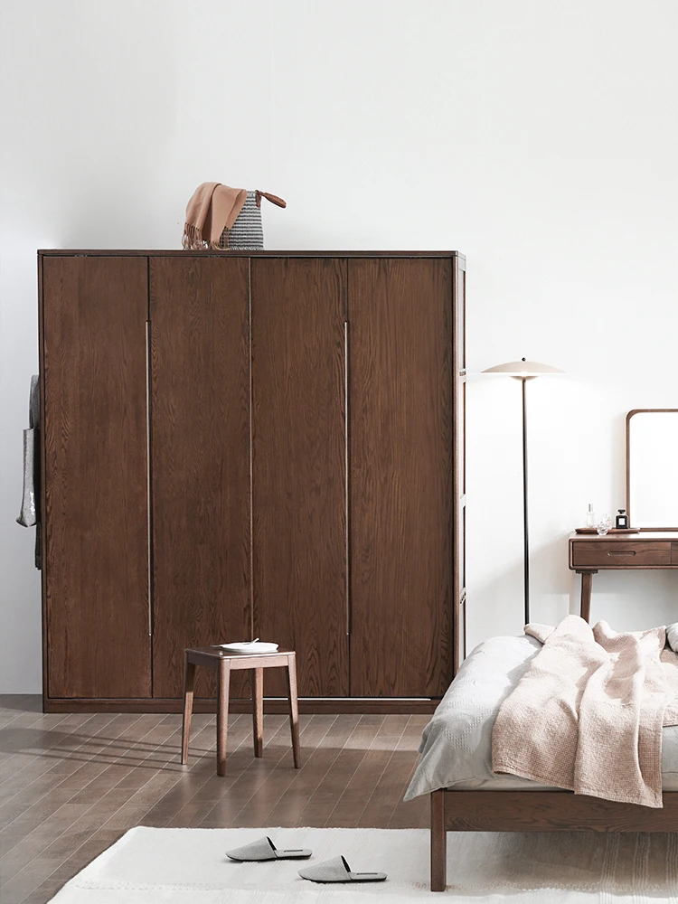 F8041 Nordic style solid OAK wood two sliding doors natural and black walnut color wardrobe bedroom furniture