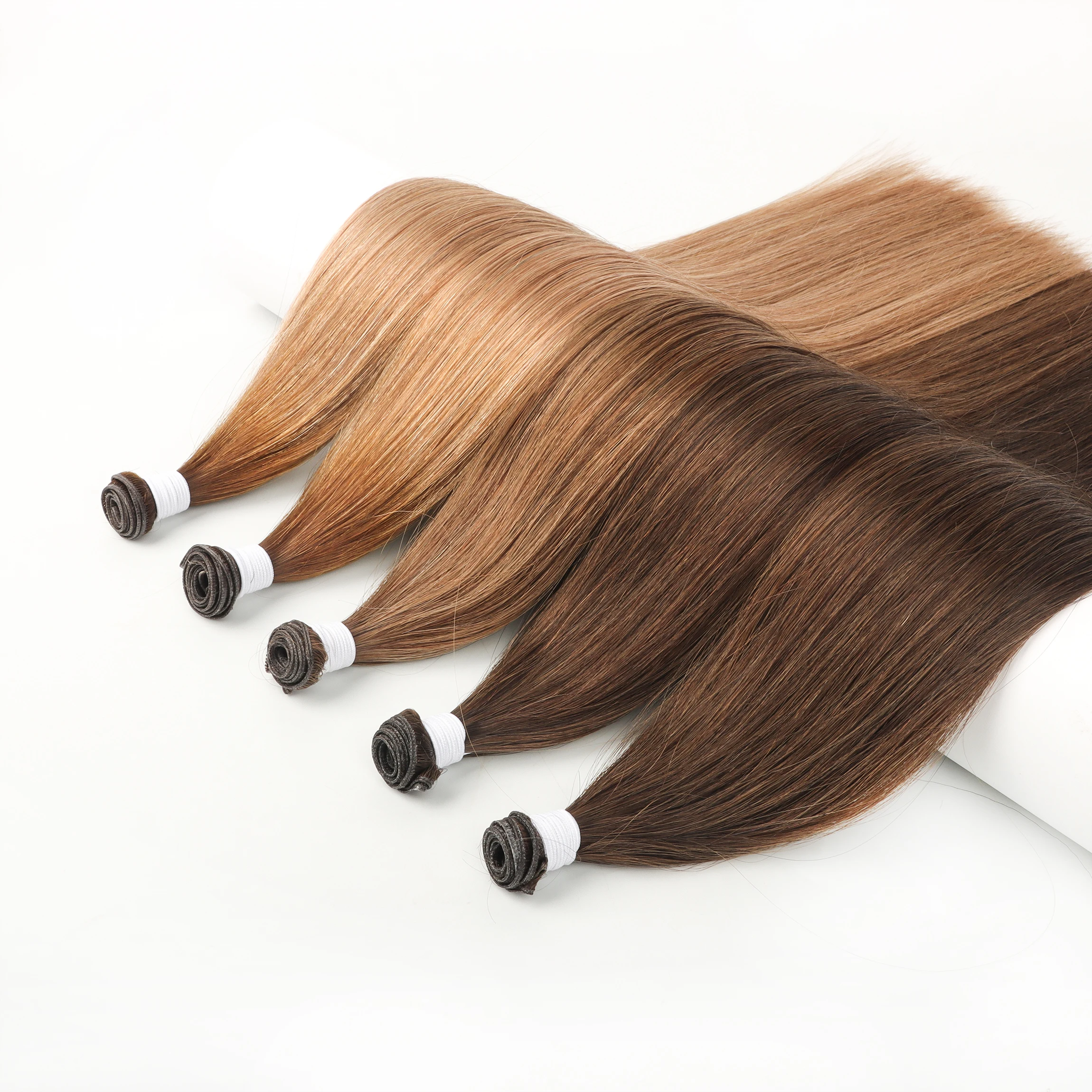 Double Drawn Genius Weft Russian Raw 100% Remy Hair Virgin Hand Tied Genius Weft Hair Extensions Human Hair