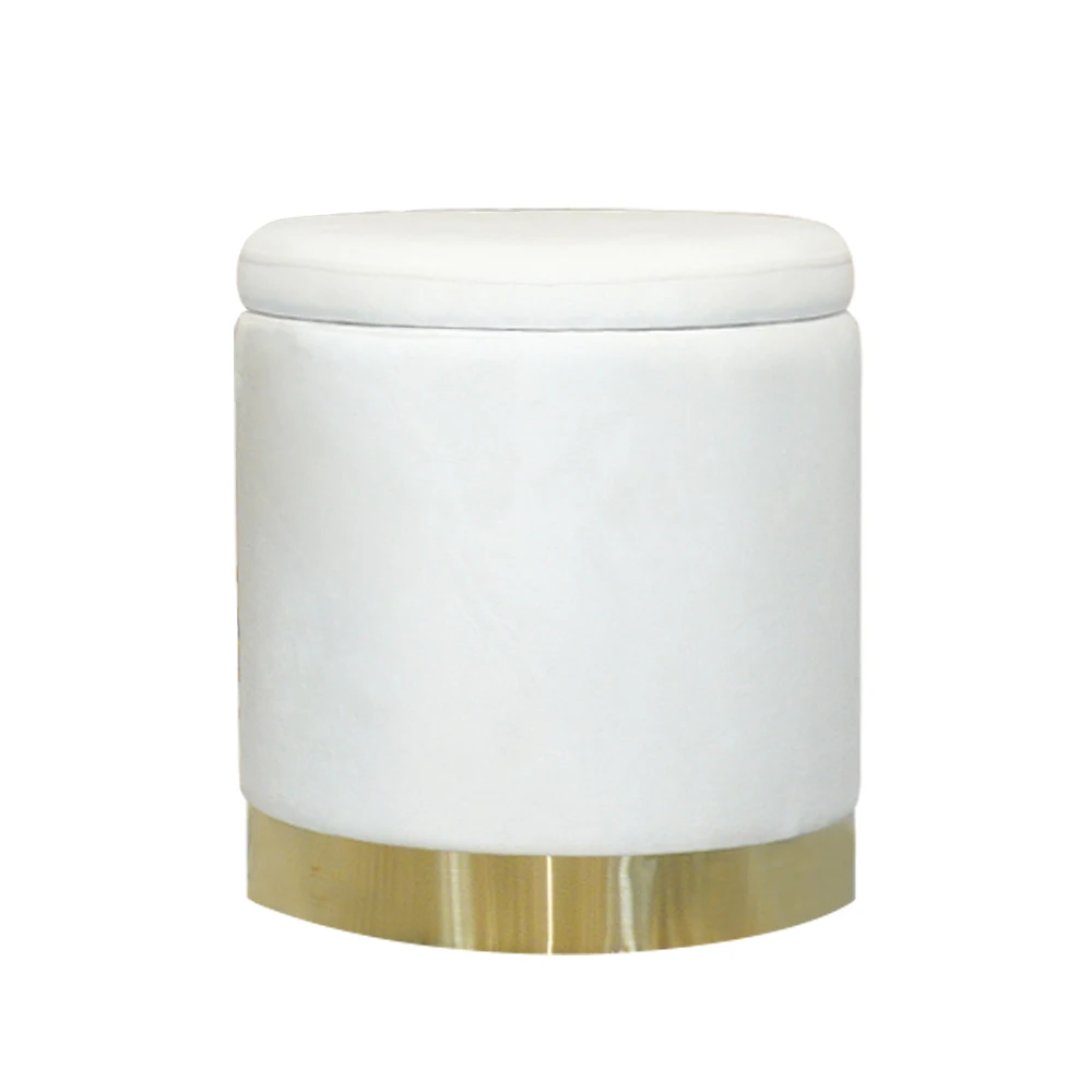 Nordic Iron Ottoman Stool  Round Velvet Pouf Upholstered Stainless Steel Leg Padded Foot Stool