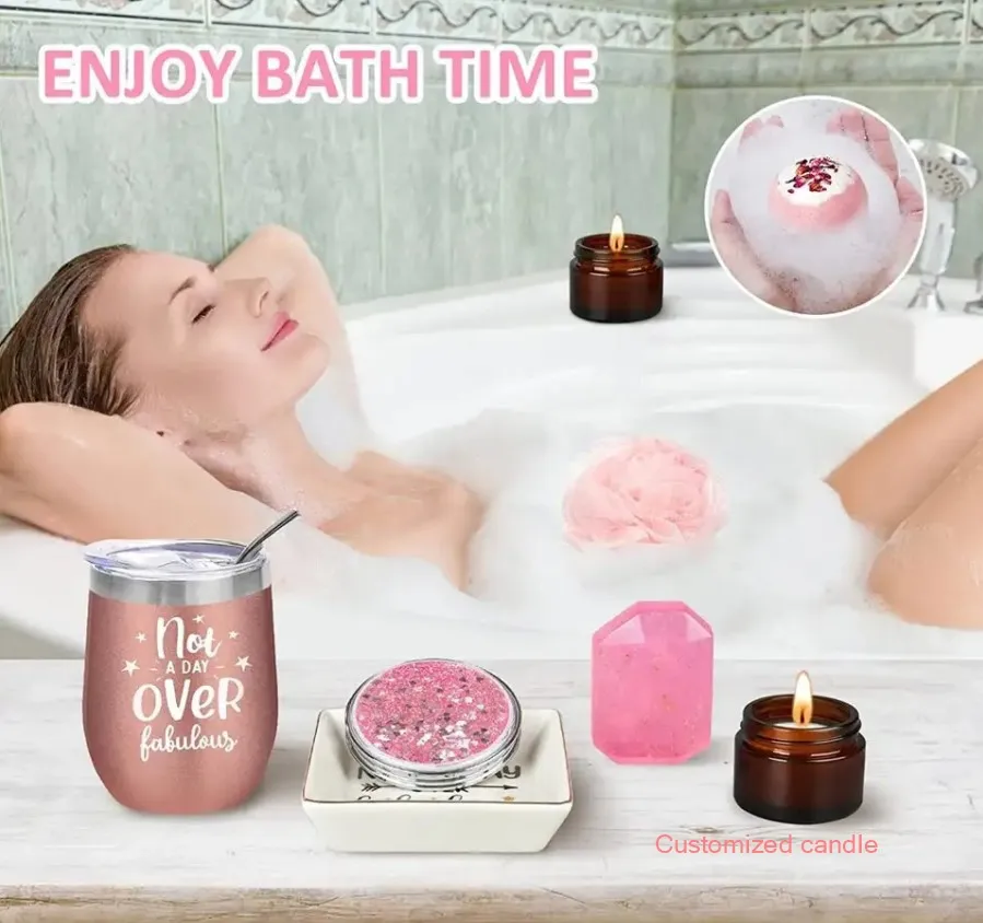 Hot Selling Beautiful Aromatherapy Spa Gift set, Beauty self care towel soap aroma bath bomb candle set, Luxury valentine gifts