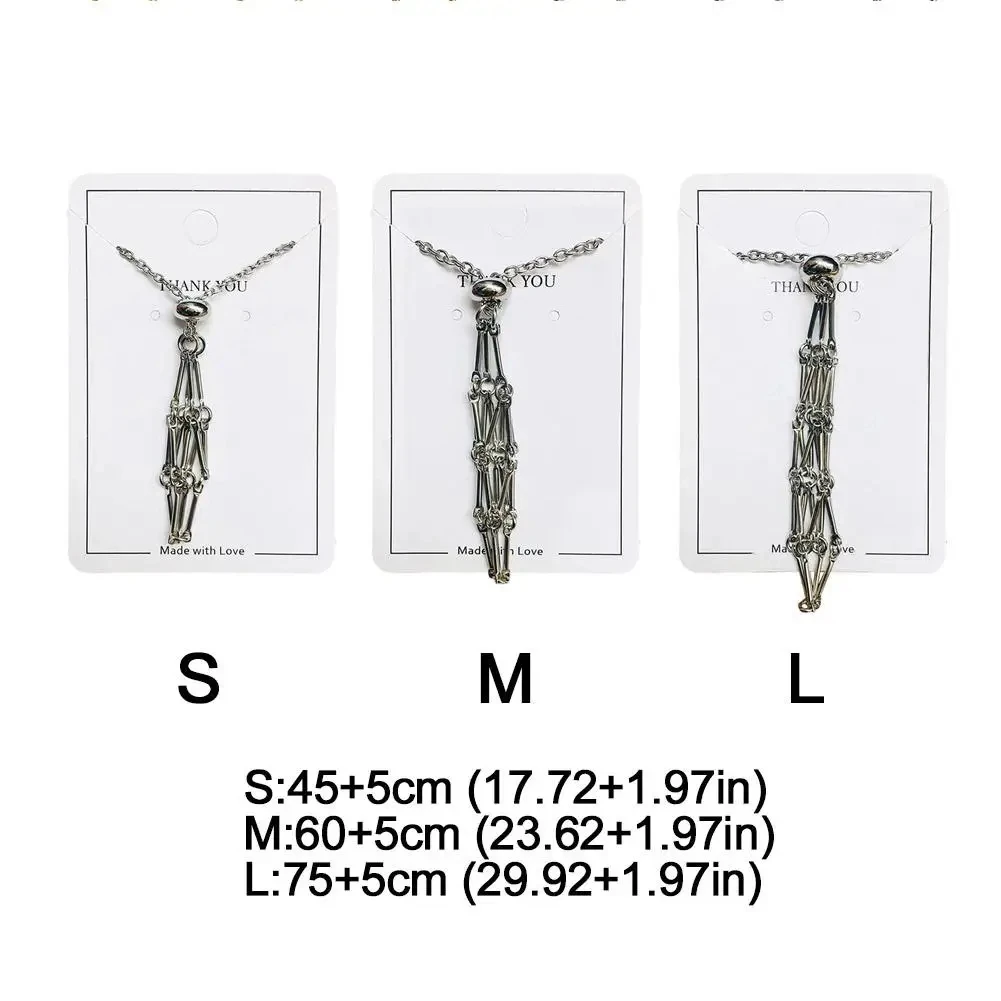 Stainless Steel Design Crystal Cage Necklace Holder Net Metal Chain Stone Collecting Holder Adjustable Pendant Jewelry
