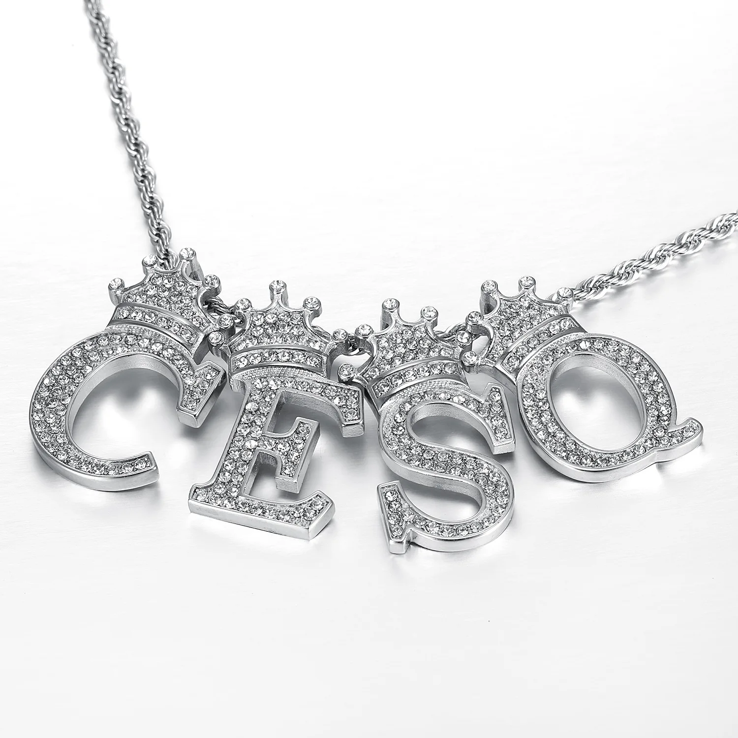 High quality lab diamond a-z letter pendant stainless steel