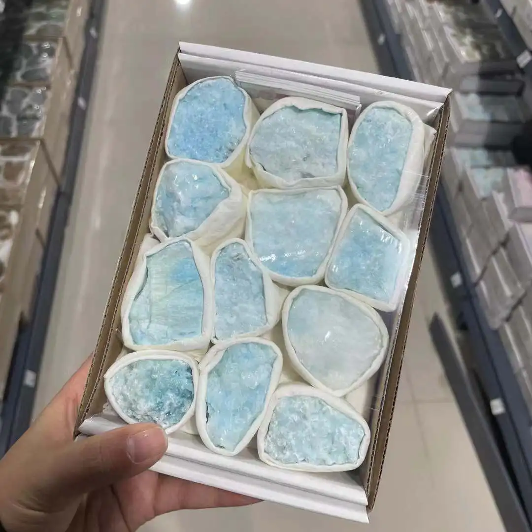 Natural crystal blue aragonite raw rough quartz box specimen fengshui healing folk crafts stone for