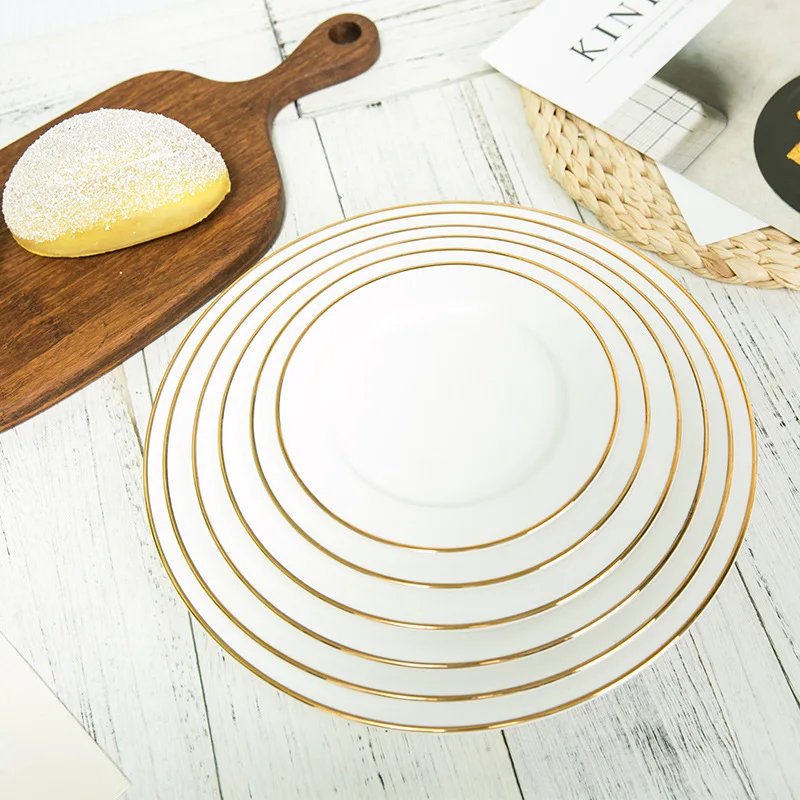 Dinnerware luxury restaurant white gold ceramic dinner dish porcelain plates