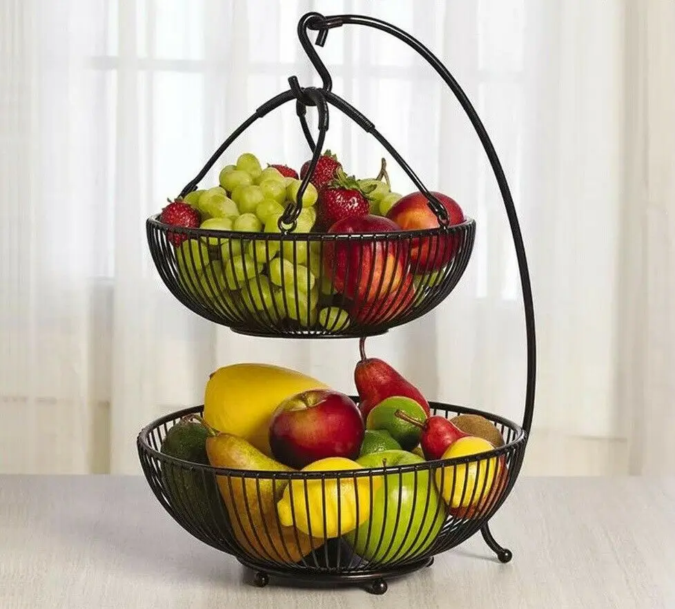 High Quality 2 Tier Metal Wire Basket For Vegetable Fruit Disassembly Fruit Basket