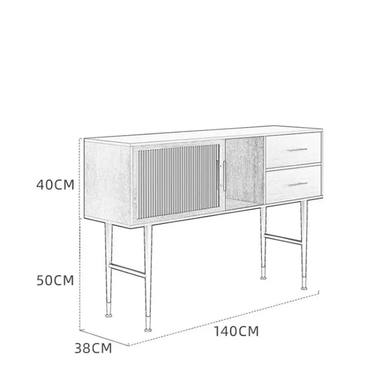 Living Room Furniture Tv Console Table Modern Storage Cabinet Metallic Sideboard With Ribbed Glass