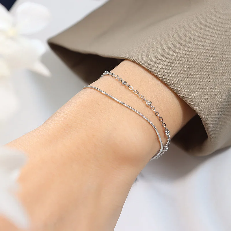 Custom 18k Double Snake-Bone Non-Tarnish Bead Chain Bracelet 316l Stainless Steel Snake Bracelet