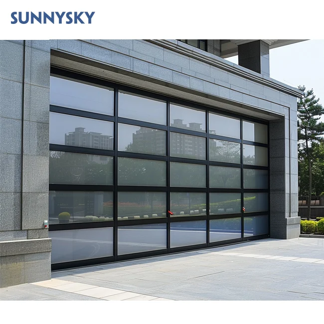 Sunnysky insulated 8x7 10 x 10 12x7 black glass garage door with glass windows wholesale cheap prices garage door
